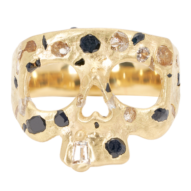 Extra Small Black & White Confetti Skull Ring - Made to Order